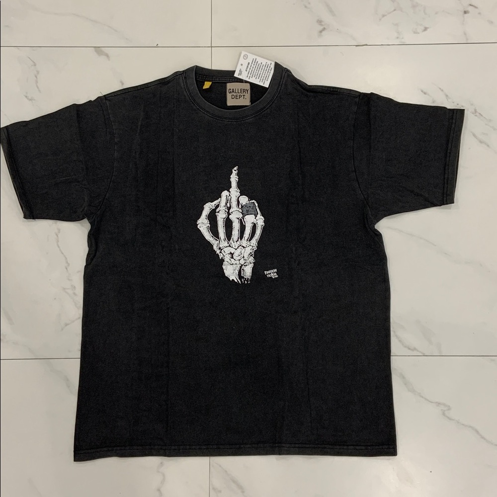 Gallery Dept Bones Middle Finger Fashion Victim 1993 Vintage Black T-Shirt Large